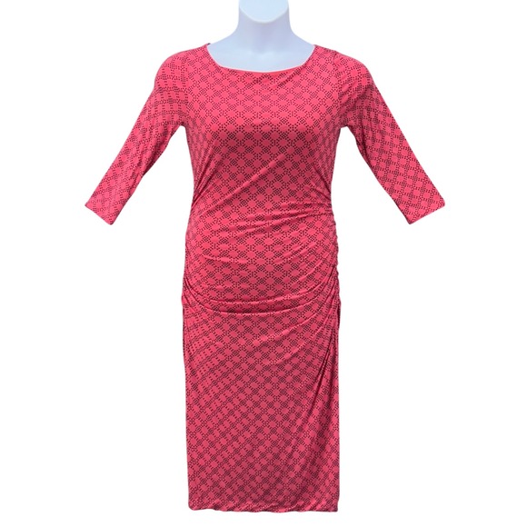 Boden Dress 6 Tall Pink Ruched Polka‎ Dot Midi Summer Events Party Wedding Guest - Picture 1 of 10